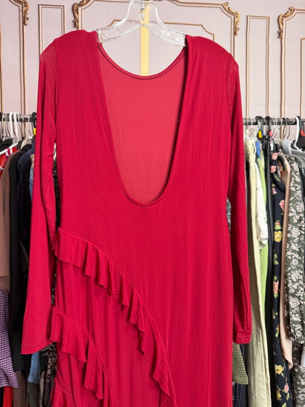 Capuffy Womens Long Sleeves Backless Maxi Dress- Wine Red. Size XL - Picture 6 of 9